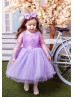 Purple Lace Tulle Flower Girl Dress With Bow Sash